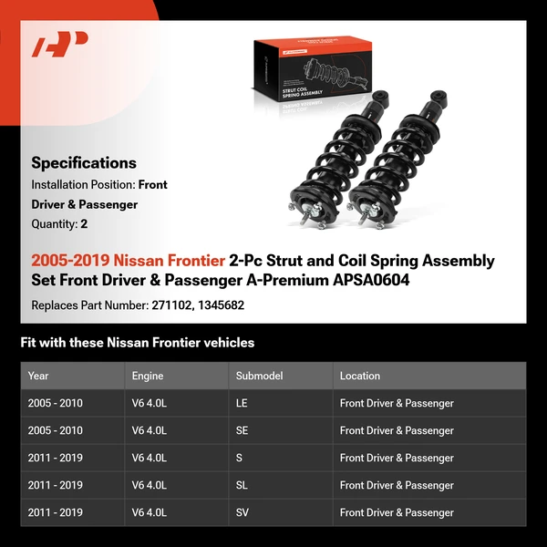 2005-2019 Nissan Frontier 2-Pc Strut and Coil Spring Assembly Set Front Driver & Passenger A-Premium APSA0604