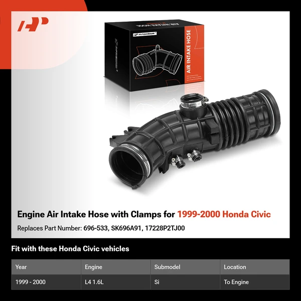 Engine Air Intake Hose with Clamps for 1999-2000 Honda Civic