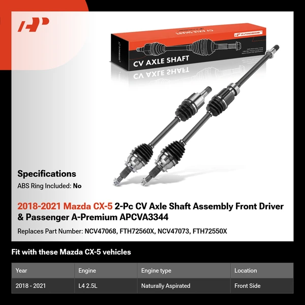 2018-2021 Mazda CX-5 2-Pc CV Axle Shaft Assembly Front Driver & Passenger A-Premium APCVA3344