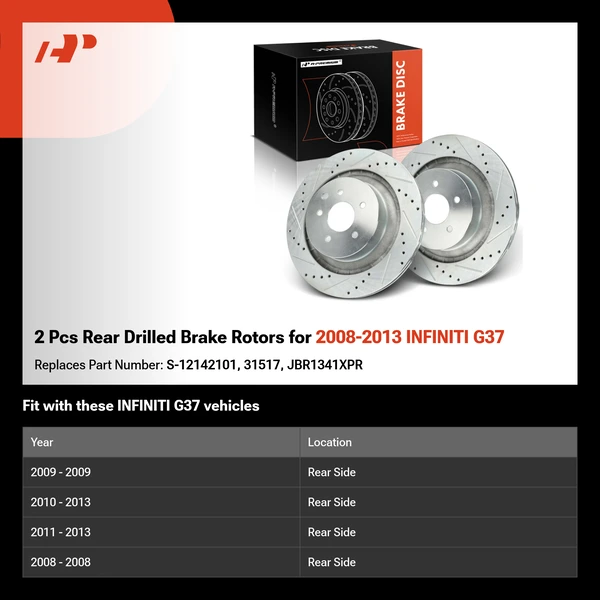 2 Pcs Rear Drilled Brake Rotors for 2008-2013 INFINITI G37