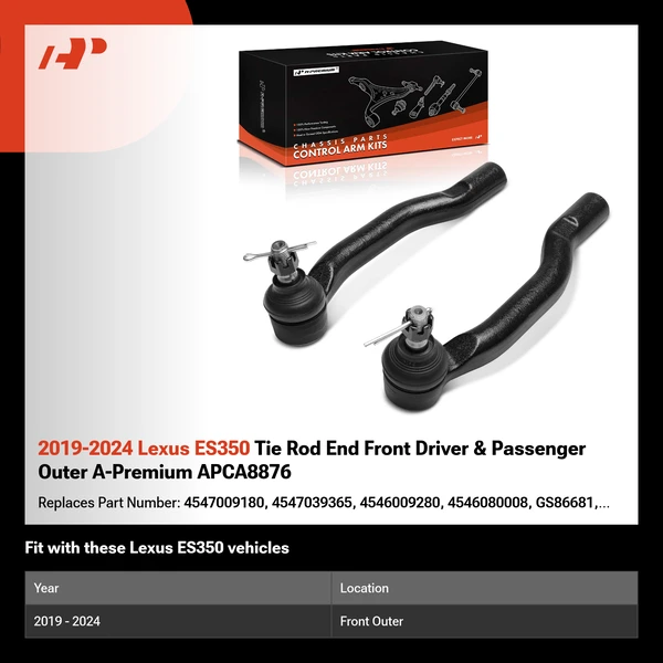 2019-2024 Lexus ES350 Tie Rod End Front Driver & Passenger Outer A-Premium APCA8876