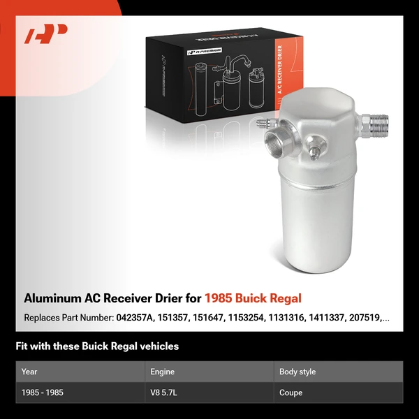 Aluminum AC Receiver Drier for 1985 Buick Regal