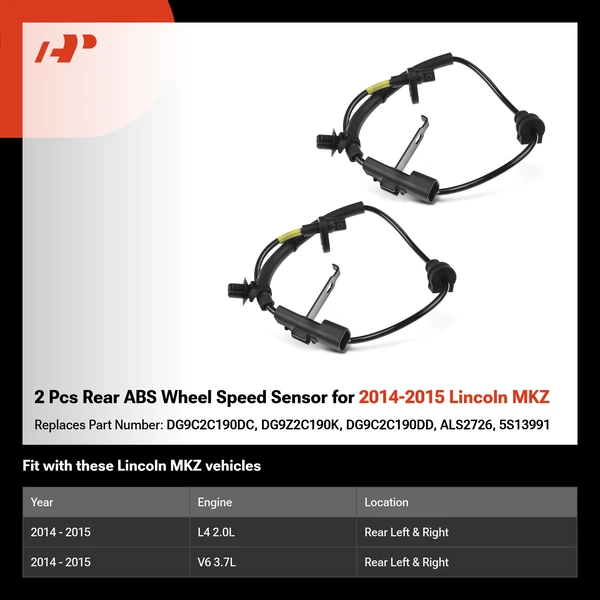 2 Pcs Rear ABS Wheel Speed Sensor for 2014-2015 Lincoln MKZ