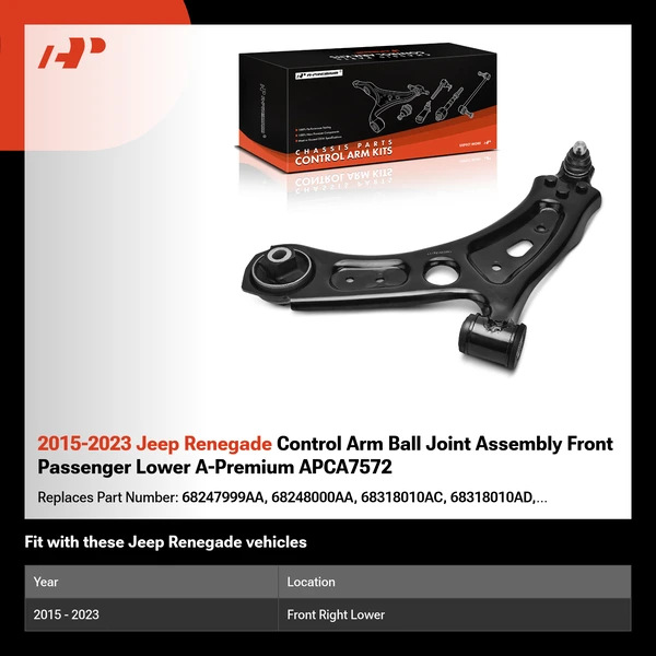 2015-2023 Jeep Renegade Control Arm Ball Joint Assembly Front Passenger Lower A-Premium APCA7572