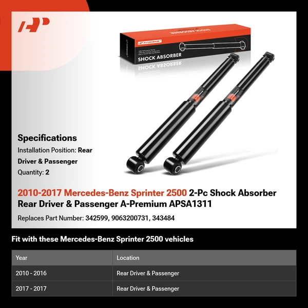 2010-2017 Mercedes-Benz Sprinter 2500 2-Pc Shock Absorber Rear Driver & Passenger A-Premium APSA1311