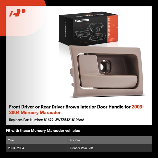 Front Driver or Rear Driver Brown Interior Door Handle for 2003-2004 Mercury Marauder