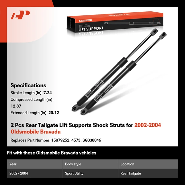 2 Pcs Rear Tailgate Lift Supports Shock Struts for 2002-2004 Oldsmobile Bravada