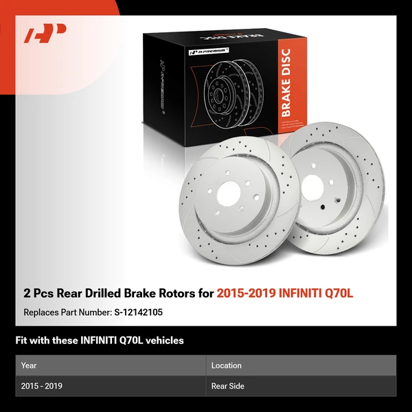 2 Pcs Rear Drilled Brake Rotors for 2015-2019 INFINITI Q70L