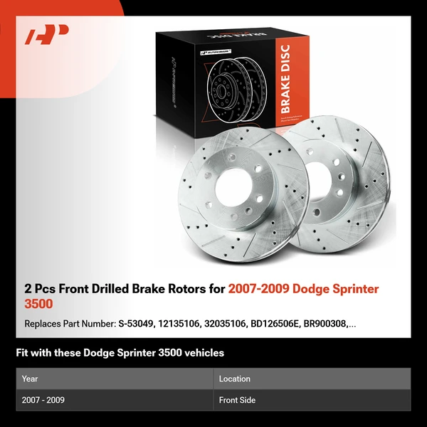 2 Pcs Front Drilled Brake Rotors for 2007-2009 Dodge Sprinter 3500
