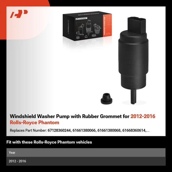 Windshield Washer Pump with Rubber Grommet for 2012-2016 Rolls-Royce Phantom