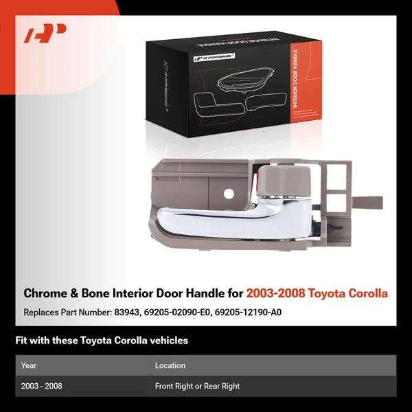 Chrome & Bone Interior Door Handle for 2003-2008 Toyota Corolla