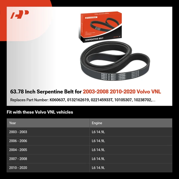 63.78 Inch Serpentine Belt for 2003-2008 2010-2020 Volvo VNL