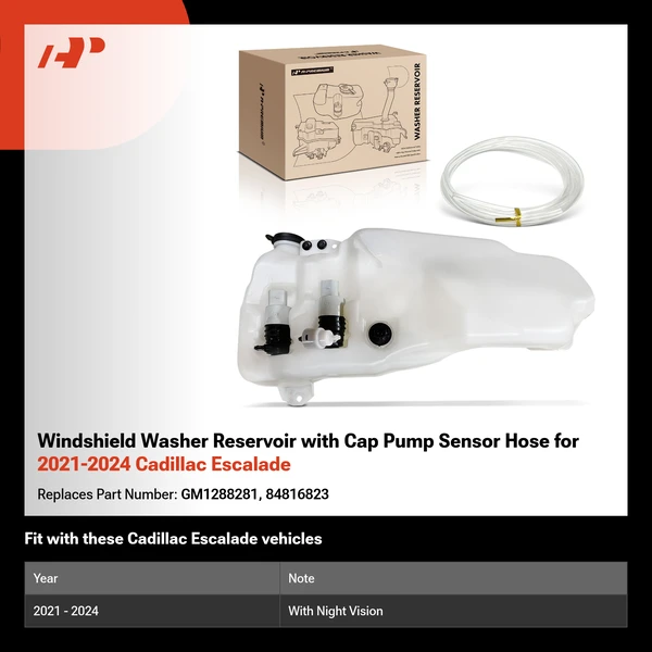 Windshield Washer Reservoir with Cap Pump Sensor Hose for 2021-2024 Cadillac Escalade