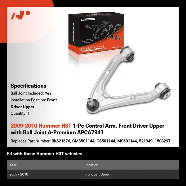 2009-2010 Hummer H3T 1-Pc Control Arm, Front Driver Upper with Ball Joint A-Premium APCA7941