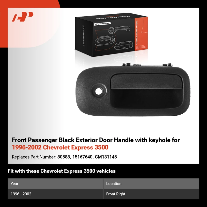 Front Passenger Black Exterior Door Handle with keyhole for 1996-2002 Chevrolet Express 3500