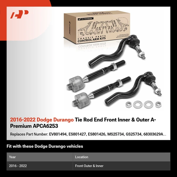 2016-2022 Dodge Durango Tie Rod End Front Inner & Outer A-Premium APCA6253