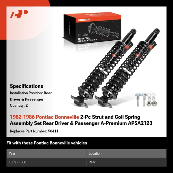 1982-1986 Pontiac Bonneville 2-Pc Strut and Coil Spring Assembly Set Rear Driver & Passenger A-Premium APSA2123