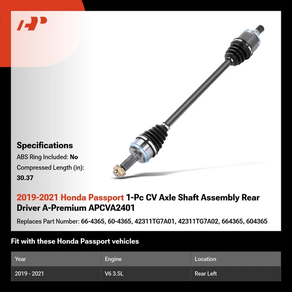 2019-2021 Honda Passport 1-Pc CV Axle Shaft Assembly Rear Driver A-Premium APCVA2401