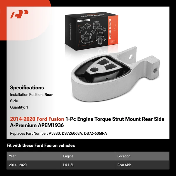 2014-2020 Ford Fusion 1-Pc Engine Torque Strut Mount Rear Side A-Premium APEM1936