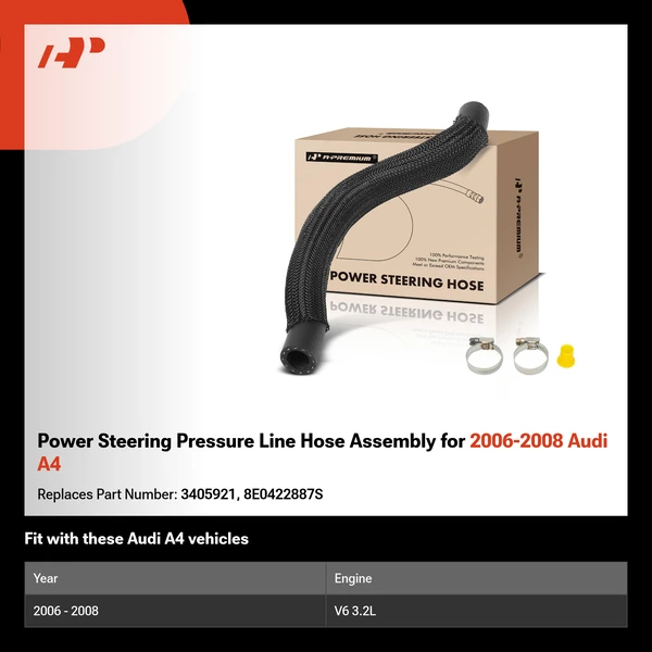 Power Steering Pressure Line Hose Assembly for 2006-2008 Audi A4