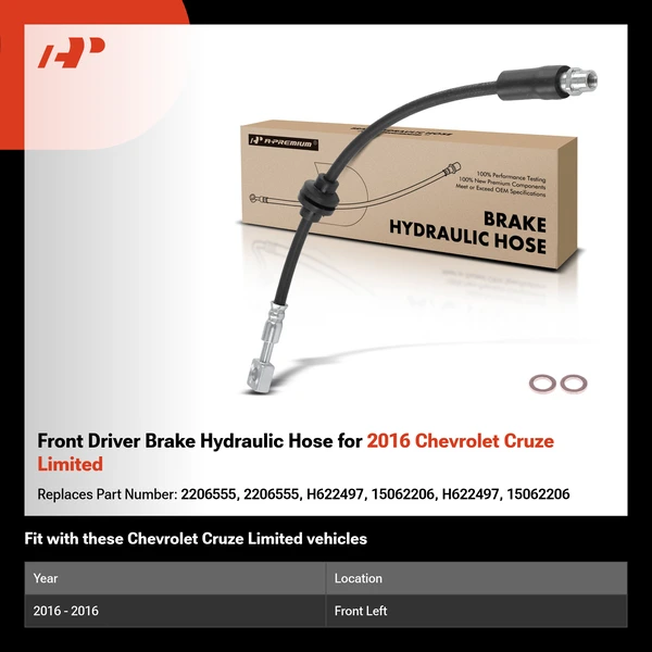 Front Driver Brake Hydraulic Hose for 2016 Chevrolet Cruze Limited