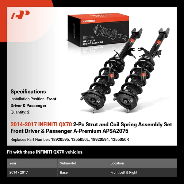 2014-2017 INFINITI QX70 2-Pc Strut and Coil Spring Assembly Set Front Driver & Passenger A-Premium APSA2075
