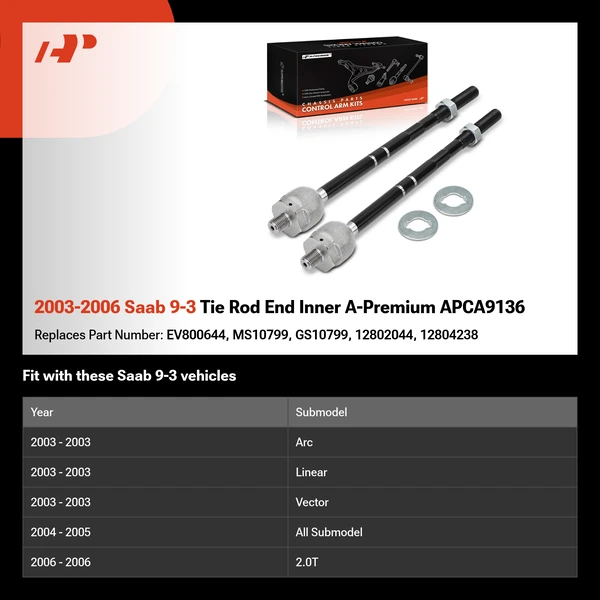 2003-2006 Saab 9-3 Tie Rod End Inner A-Premium APCA9136