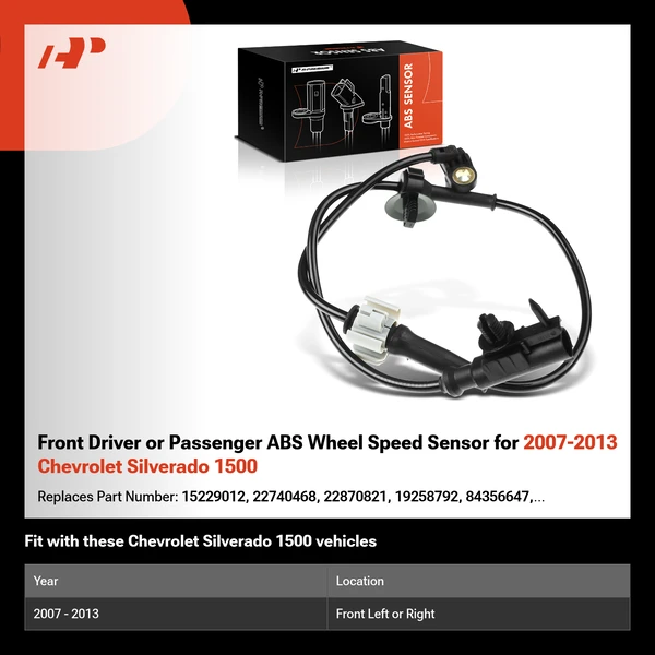 Front Driver or Passenger ABS Wheel Speed Sensor for 2007-2013 Chevrolet Silverado 1500