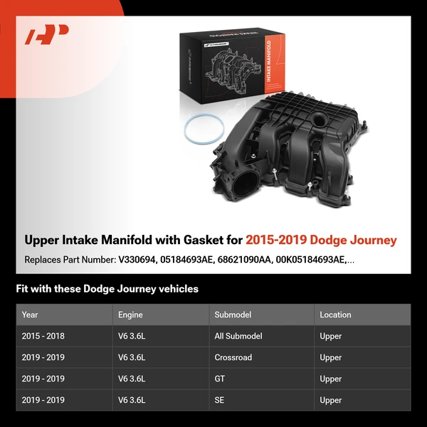 Upper Intake Manifold with Gasket for 2015-2019 Dodge Journey