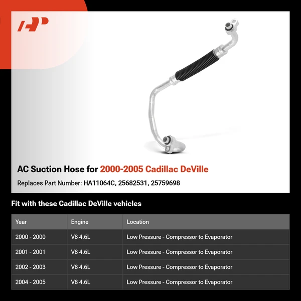 AC Suction Hose for 2000-2005 Cadillac DeVille