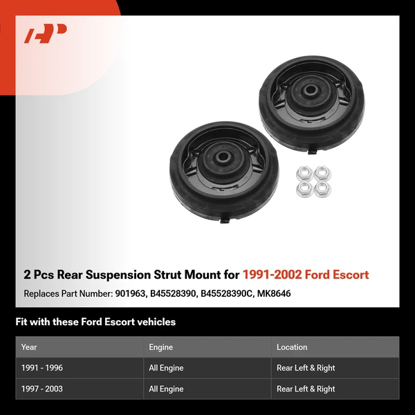 2 Pcs Rear Suspension Strut Mount for 1991-2002 Ford Escort