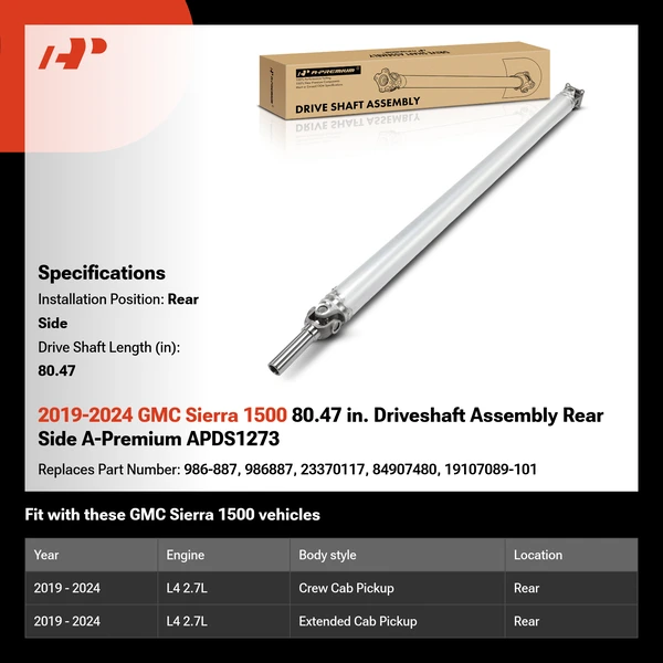 2019-2024 GMC Sierra 1500 80.47 in. Driveshaft Assembly Rear Side A-Premium APDS1273