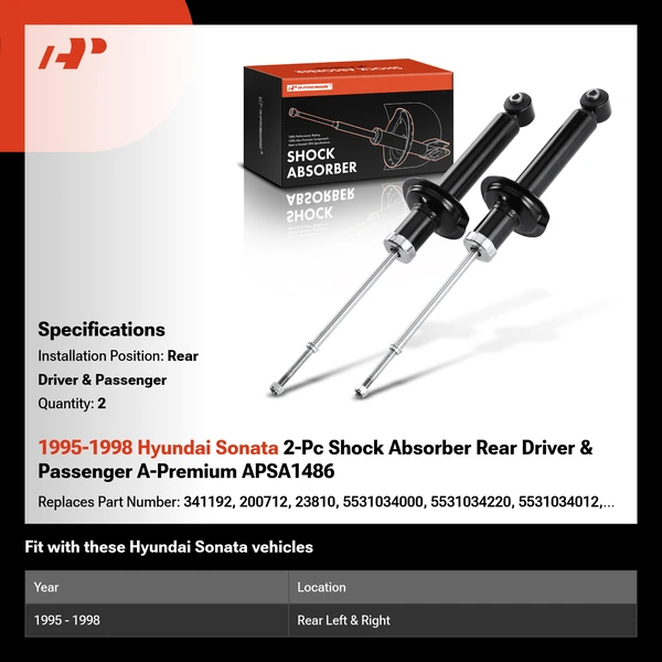 1995-1998 Hyundai Sonata 2-Pc Shock Absorber Rear Driver & Passenger A-Premium APSA1486