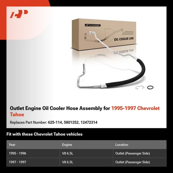 Outlet Engine Oil Cooler Hose Assembly for 1995-1997 Chevrolet Tahoe