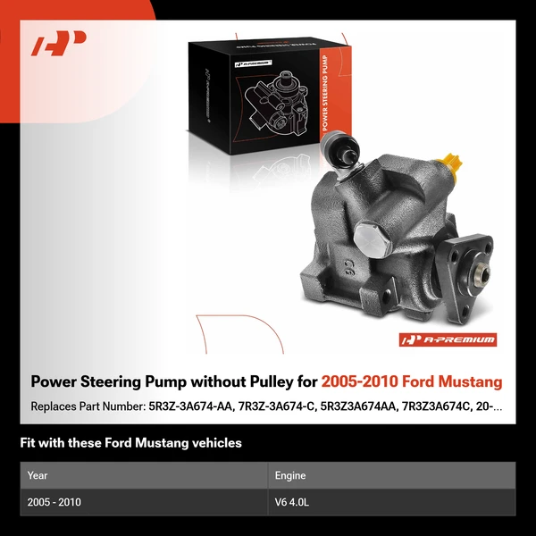 Power Steering Pump without Pulley for 2005-2010 Ford Mustang