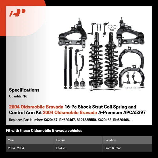 2004 Oldsmobile Bravada 16-Pc Shock Strut Coil Spring and Control Arm Kit 2004 Oldsmobile Bravada A-Premium APCA5397