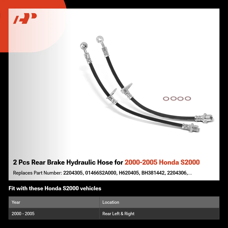 2 Pcs Rear Brake Hydraulic Hose for 2000-2005 Honda S2000