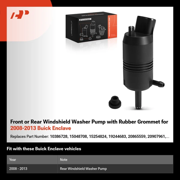 Front or Rear Windshield Washer Pump with Rubber Grommet for 2008-2013 Buick Enclave