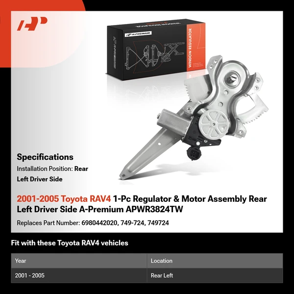 2001-2005 Toyota RAV4 1-Pc Regulator & Motor Assembly Rear Left Driver Side A-Premium APWR3824TW