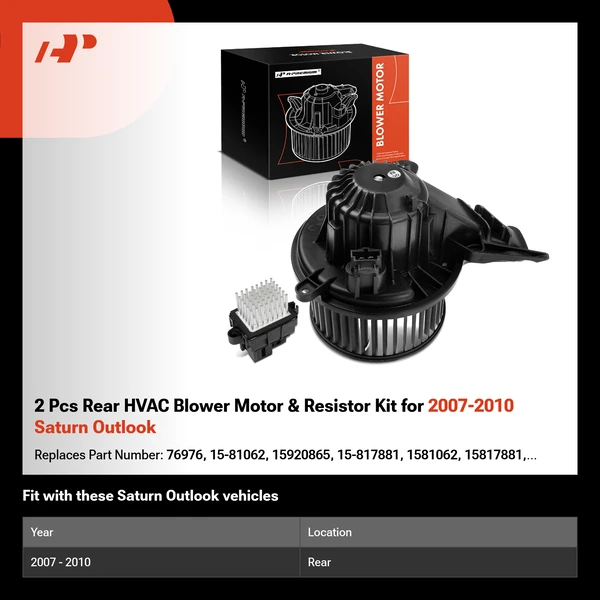 2 Pcs Rear HVAC Blower Motor & Resistor Kit for 2007-2010 Saturn Outlook