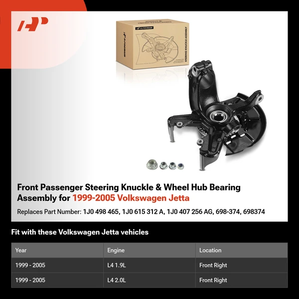 Front Passenger Steering Knuckle & Wheel Hub Bearing Assembly for 1999-2005 Volkswagen Jetta