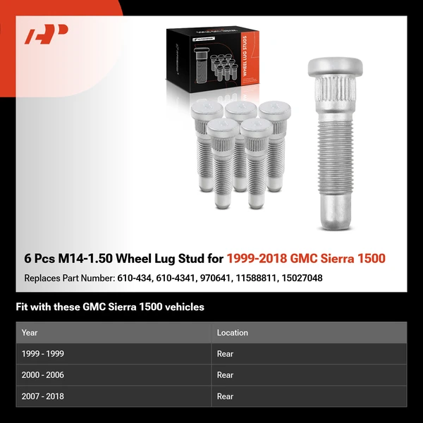 6 Pcs M14-1.50 Wheel Lug Stud for 1999-2018 GMC Sierra 1500