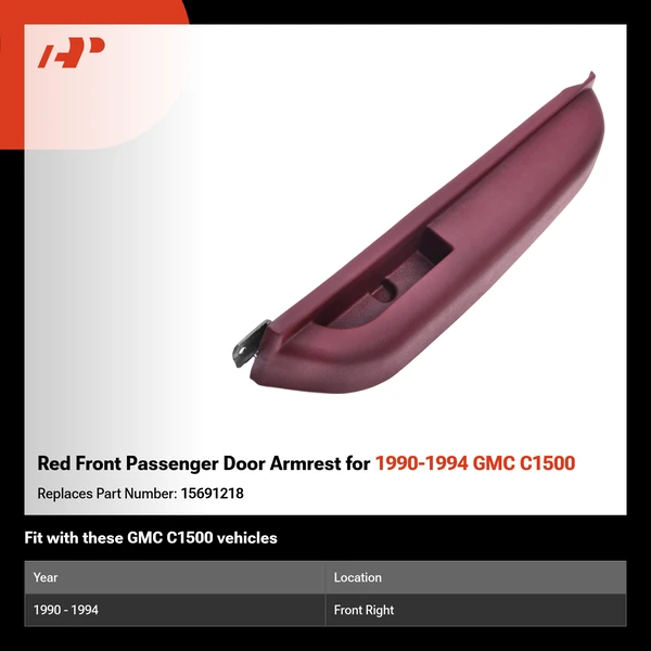 Red Front Passenger Door Armrest for 1990-1994 GMC C1500