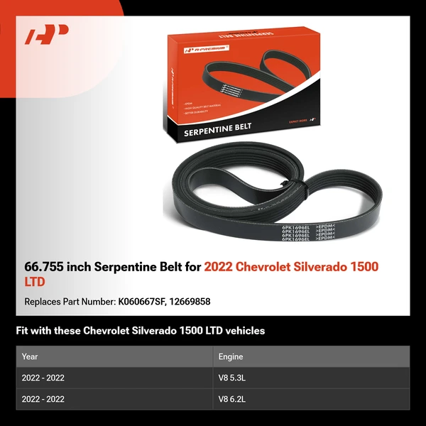 66.755 inch Serpentine Belt for 2022 Chevrolet Silverado 1500 LTD