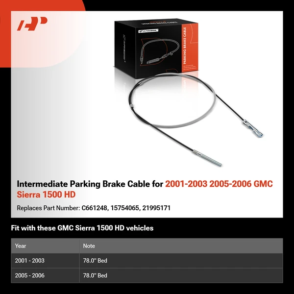 Intermediate Parking Brake Cable for 2001-2003 2005-2006 GMC Sierra 1500 HD