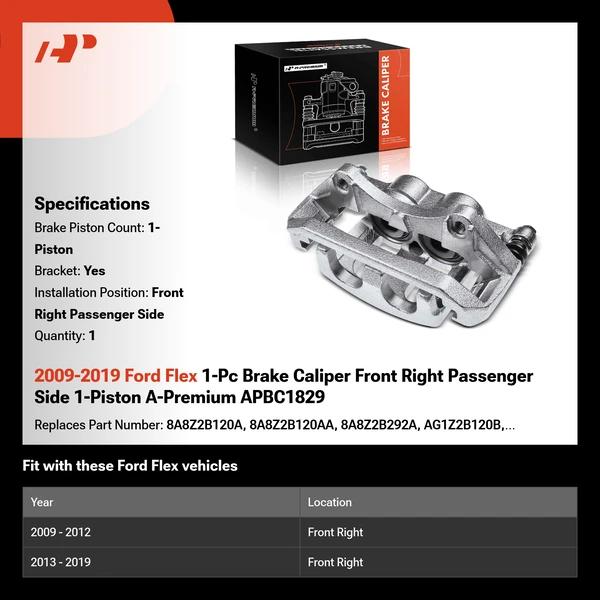 2009-2019 Ford Flex 1-Pc Brake Caliper Front Right Passenger Side 1-Piston A-Premium APBC1829