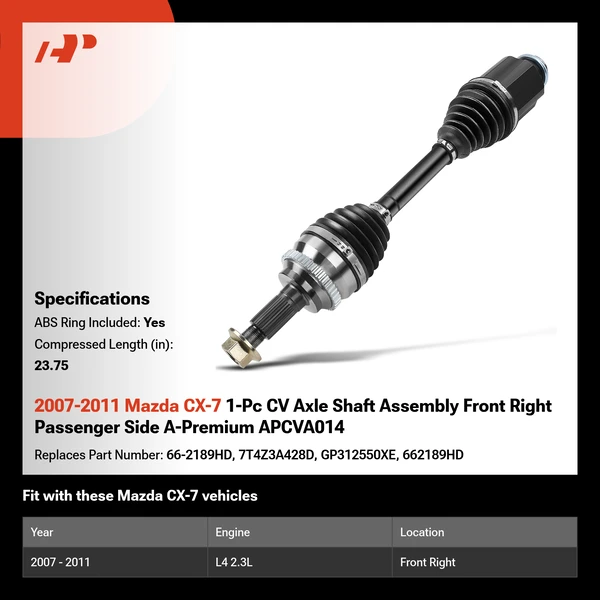 2007-2011 Mazda CX-7 1-Pc CV Axle Shaft Assembly Front Right Passenger Side A-Premium APCVA014