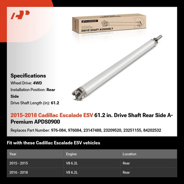 2015-2018 Cadillac Escalade ESV 61.2 in. Drive Shaft Rear Side A-Premium APDS0900