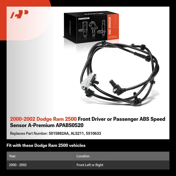 2000-2002 Dodge Ram 2500 Front Driver or Passenger ABS Speed Sensor A-Premium APABS0520