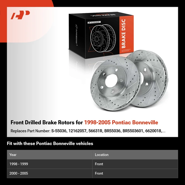 Front Drilled Brake Rotors for 1998-2005 Pontiac Bonneville